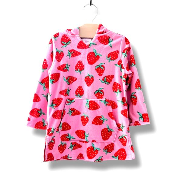 🐞3/$22 Tommy Bahama Girls Cover Up 2T Pink Strawberry Terry Cloth Hooded - Picture 1 of 7